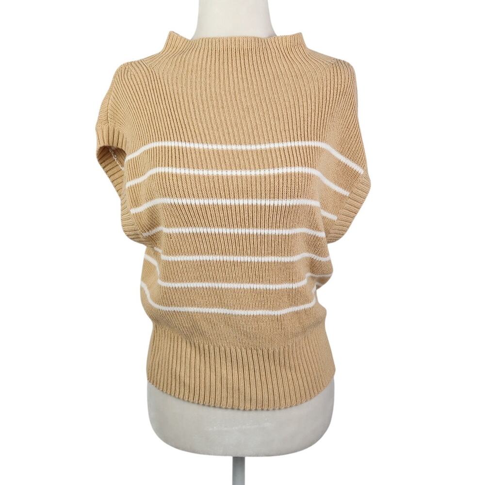Maeve Anthropologie Tan White Stripe Amara Mockneck Sleeveless Sweater Vest XS